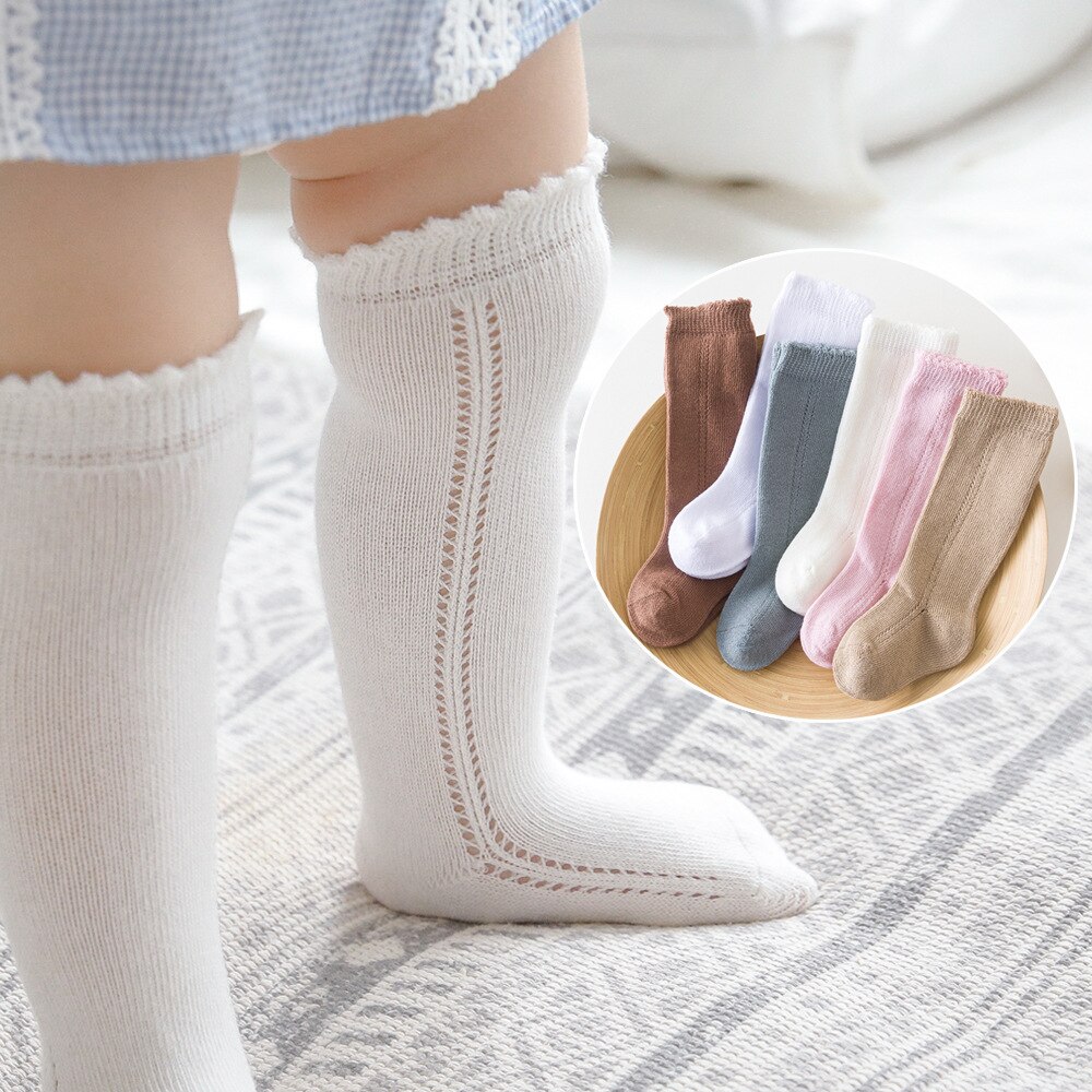 Calcetines elásticos de malla de algodón para bebé, medias de estilo español para primavera y verano, hasta la rodilla, 6 pares,