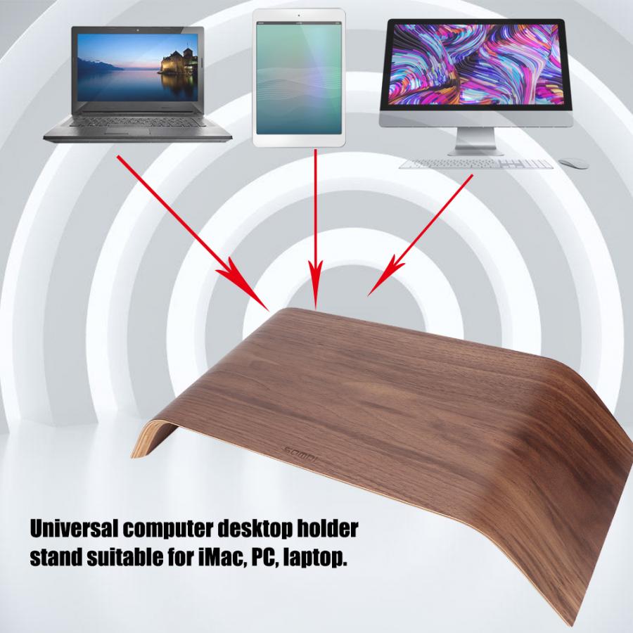 Multi-function Wooden Computer Monitor Stand Universal Bracket for iMac PC Notebook monitor stand: Black walnut