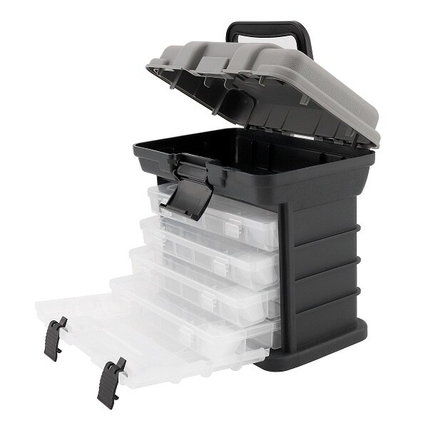 4 Layer PP+ABS Sea Fishing Tackle Box with Plastic Handle Storage Fishing Lures Tools Accessories for Outdoor Fishing: Black