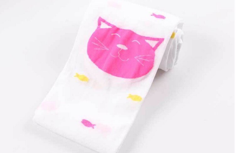 Kawaii 85-120cm Kids Girls Colored Velvet Tights Cute Cat & Fish Printed Tights for Baby Children Pantyhose Stocking Spring: white