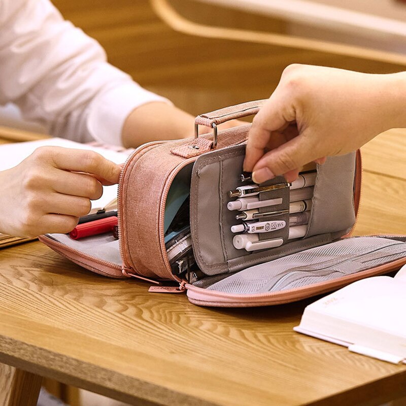 Schule Bleistift Fall für Kinder Große Leinwand Bleistifte Tasche Nette Nette Bleistift Box Doppel Layered Pencilcase Tasche Schule Student Lieferungen