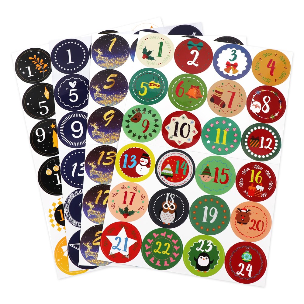 Merry Christmas Number Paper Stickers Advent Calendar Sticker Multi-Function DIY Packaging Cookie Sealing Label Decor