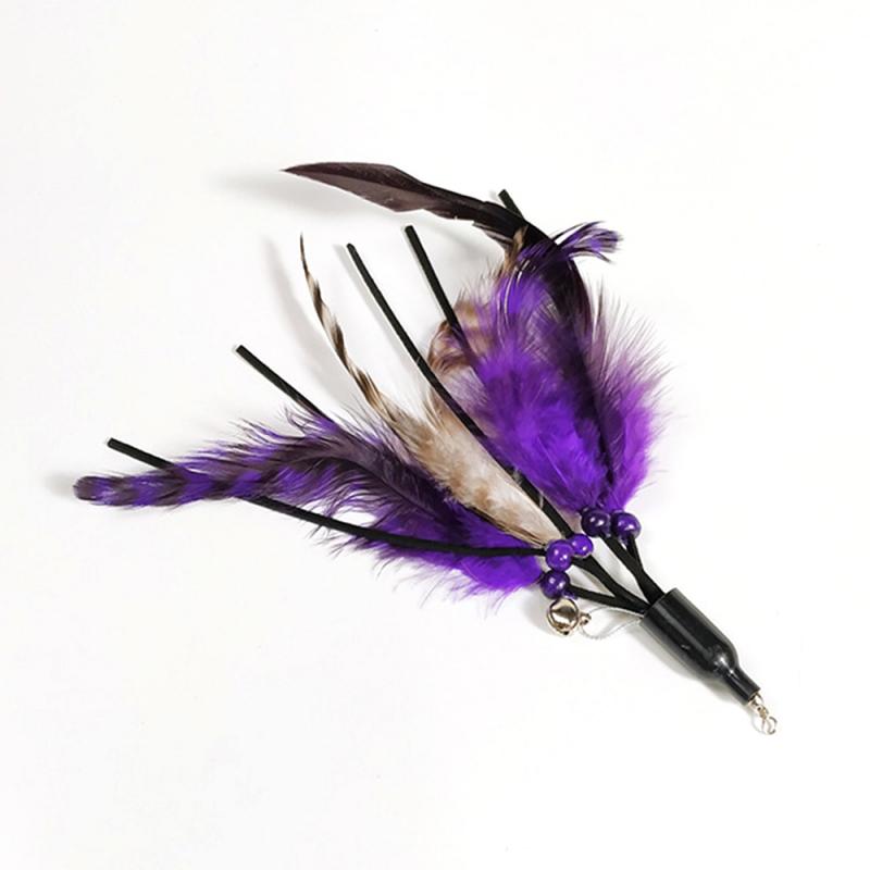 Cat Interactive Toy Stick Feather Wand With Mouse Cage Toys Plastic Artificial Colorful Cat Toy Supplies Replacement Head: 08