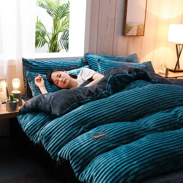 Funda nórdica de terciopelo grueso para invierno, juego de cama cálido de Color sólido, funda de edredón doble, funda de edredón doble Queen King de 220x240cm: Twin / Morado