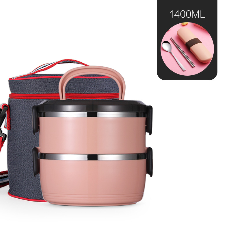 Tragbare Schule Dicht Thermische Lunchbox Für freundlicher Büro Picknick Große Lebensmittel Container einstellen Edelstahl Bento Boxs Japanischen: 2 Schicht Rosa-Tasche einstellen