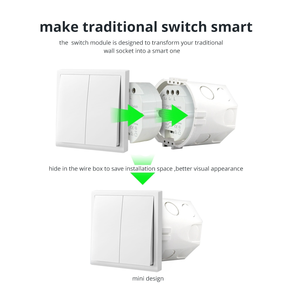 Zemismart Tuya WiFi Switch Module Mini Switch Base Alexa Google Home Control 2 Gangs 2 Ways