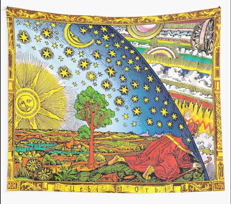 Flammarion indgravering i farve gobeliner sol og måne væghængende gobeliner hjem soveværelse indretning sengetæppe tæppe psykedelisk mat