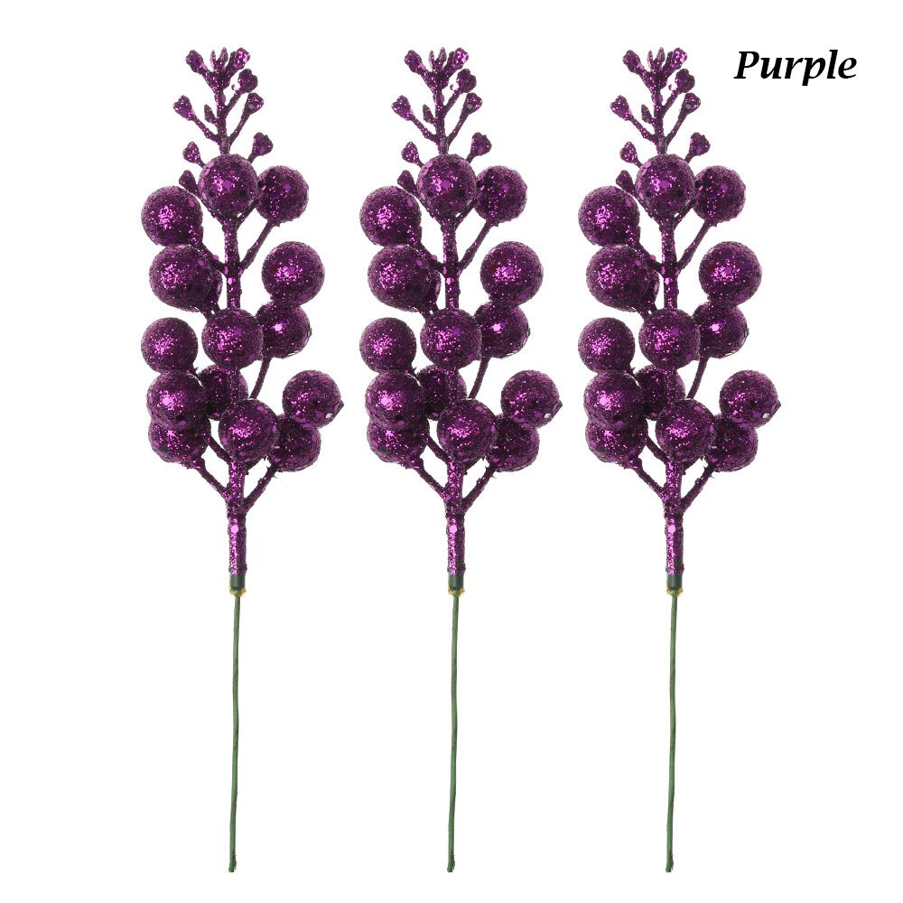 3Pcs/lot Colorful Christmas Tree Decoration Fruit Hanging Baubles Sequins Cherry Berries Party Ornament Xmas Wreath Accessories: purple