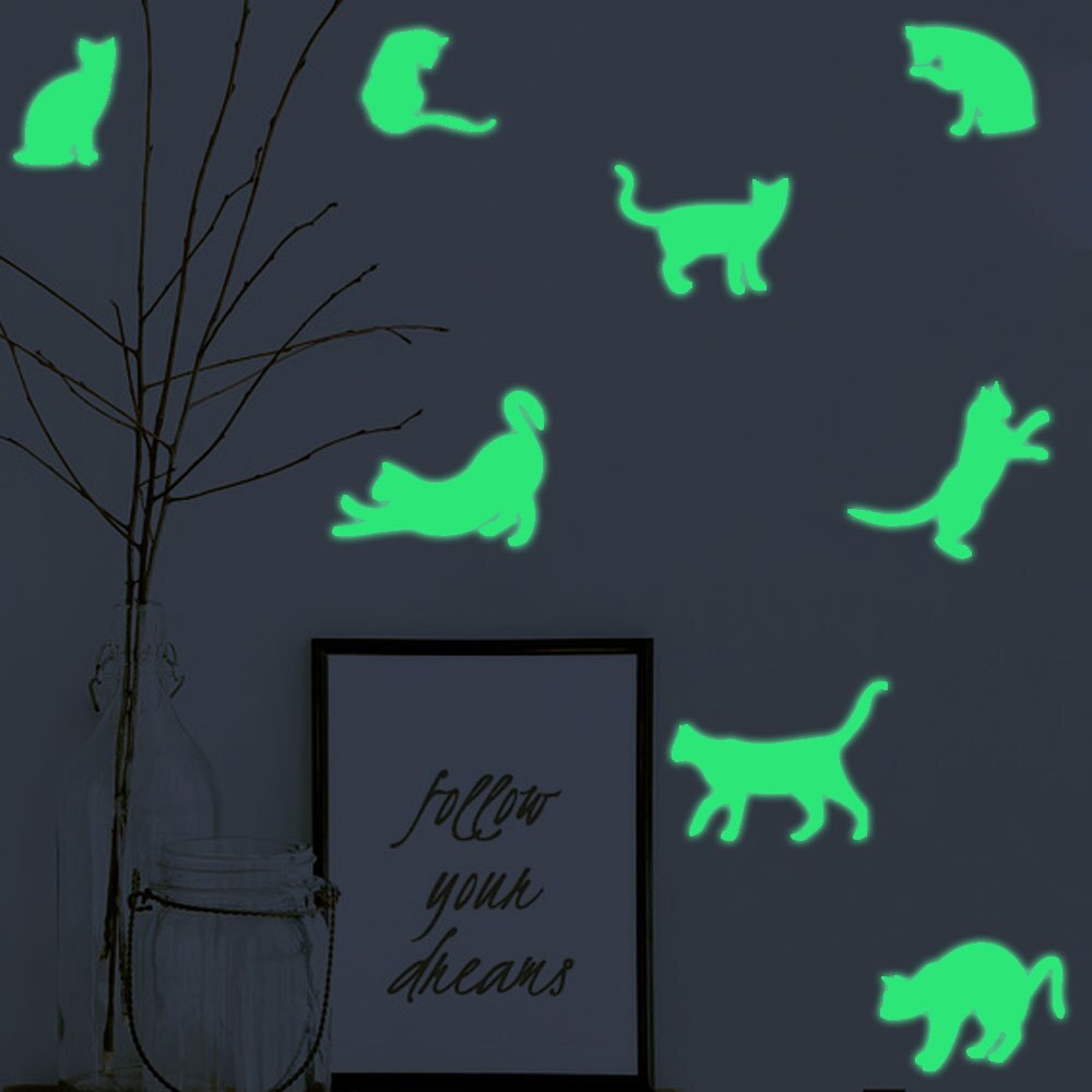 9 Cats Luminous Switch Sticker Toy Lovely Funny Cartoon Animal Glow In Dark Wall Sticker Kids Bedroom DIY Decoration Decal