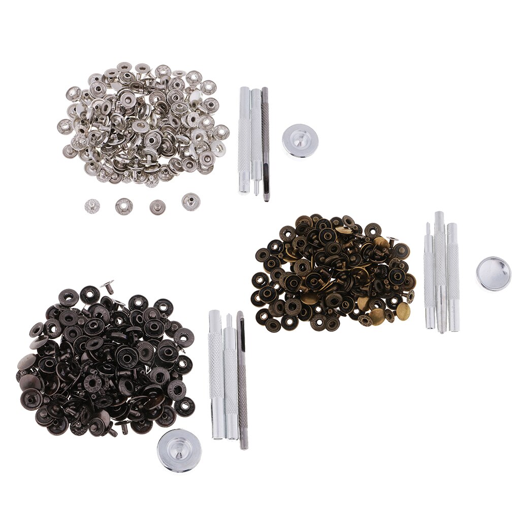 Heavy Duty Snap Fastener Press Stud Kit Buttons with Leather Hole Punch Tool