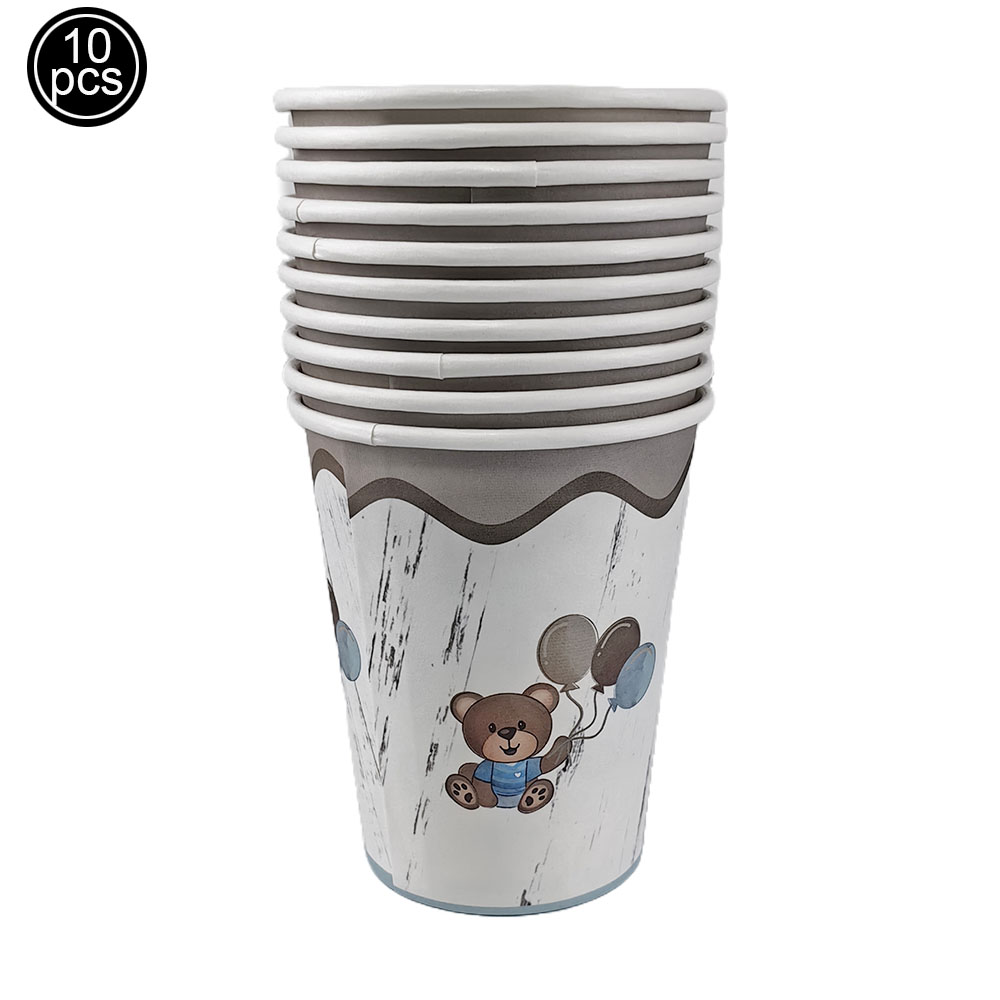 Decoración de temática de oso marrón azul, plato de 7 "/9", servilleta, taza, vajilla desechable para Baby Shower, decoración de cumpleaños con tema de oso: Aceituna