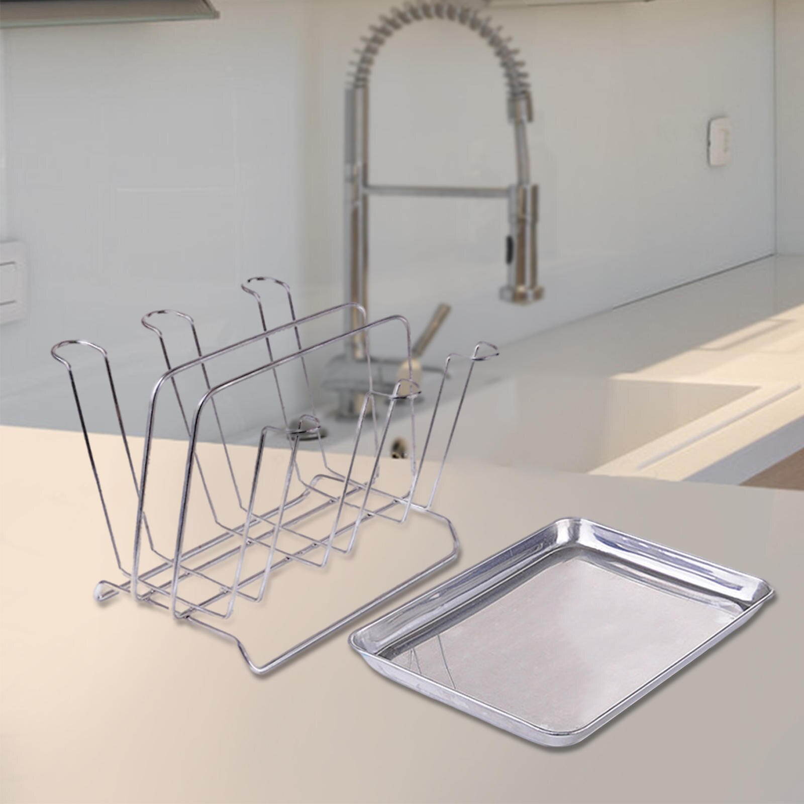 Stainless Steel Cup Drying Rack-Stand with 6 Hooks Glass Cup with Drain Tray, Hooks, Drainer-for Countertop Kitchen