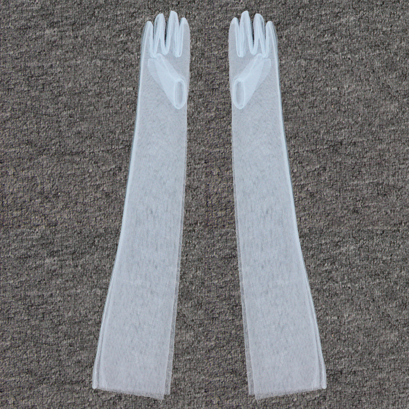 Guantes de novia largos elegantes, longitud del codo, dedo, tul, de boda: Azul