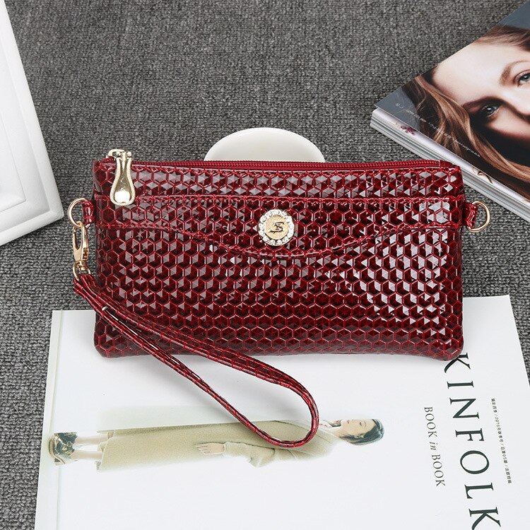 Bolso pequeño de cuero brillante para mujer, bandolera de hombro coreana sencilla, a la ,: Maroon