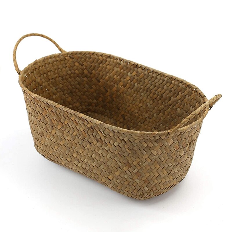 Handmade Woven Storage Basket Straw Food Container Makeup Organizer Rattan Breadfruit Case Holder