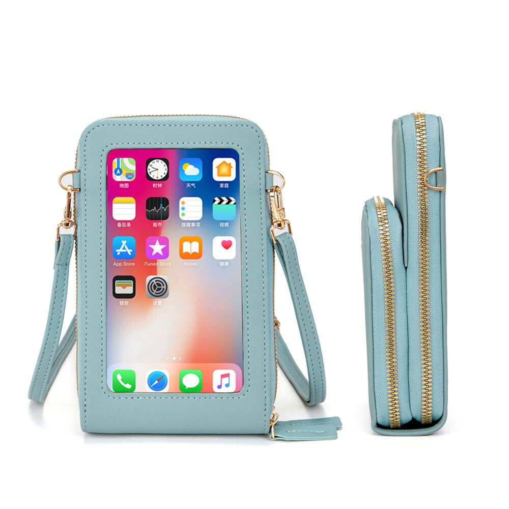 Sac de téléphone universel en cuir imperméable multifonctionnel d'écran tactile pour Samsung/iPhone/Huawei/Xiaomi: Sky Blue
