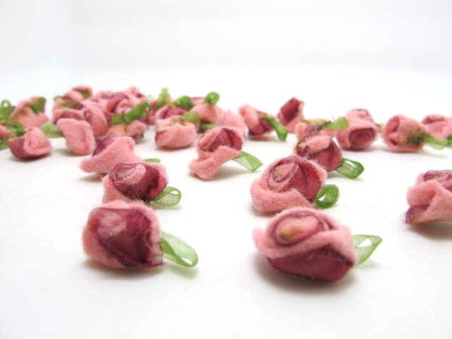 5 stuks 35mm Rode Fluwelen Rose Bloem Applique met Blad Loop | Bloemen Decor Versiering | Pop Benodigdheden | haar Accessoires Maken