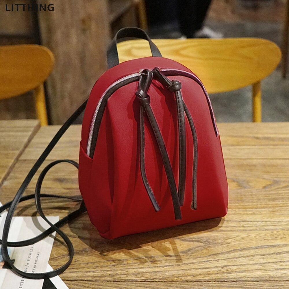 Litthing Della Signora Piccolo Zaino di Cuoio Delle Donne del Sacchetto di Spalla Multifunzionale Mini Zaini Sacchetto di Scuola Bagpack Per Adolescente Grils Femminile: red