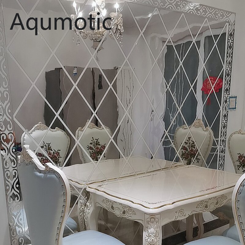 Aqumotic Rhombus Mirror Wall Stickers Living Room Grandado