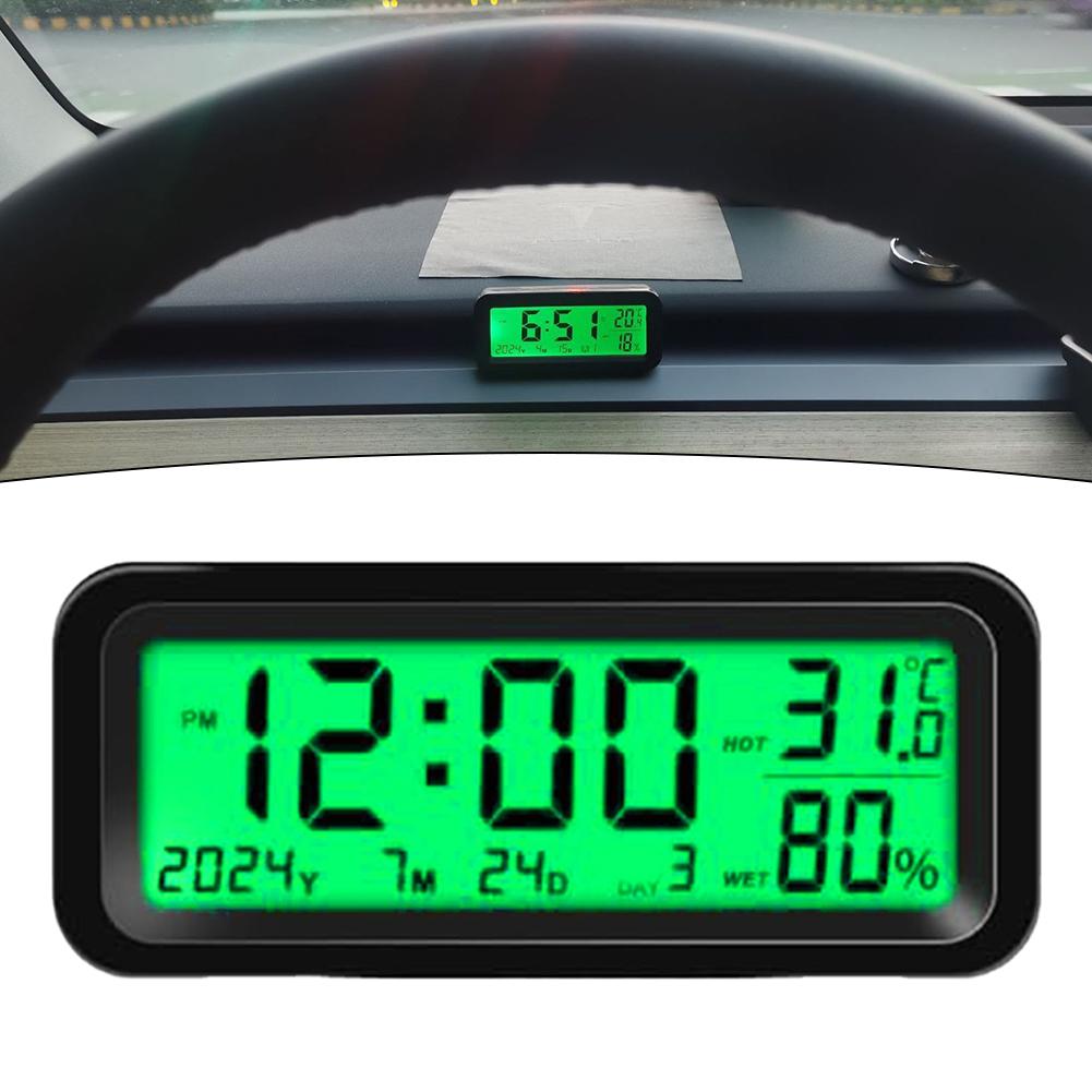 Relojes de energía Solar para coche, termómetro con fecha y semana, pantalla luminosa de humedad, reloj Digital automotriz para pantalla de salpicadero de coche, 1 Uds.