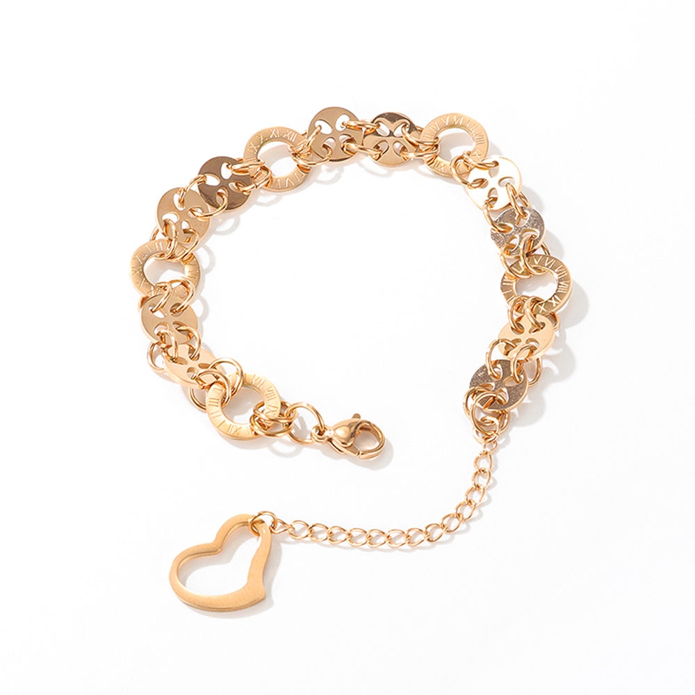 Lokaer moda aço inoxidável amor círculo numerais romanos charme pulseiras bohemia link & chain pulseira para meninas femininas b17094