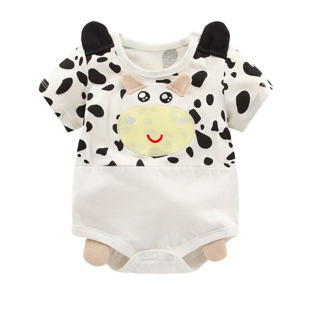 Baby Jongen Meisje Peuter Jumpsuit Cartoon Korte Mouw Romper 100% Katoen Rompertjes Leuke Varken Panda Koe Baby Jumpsuit 0-24M: 80cm Cow