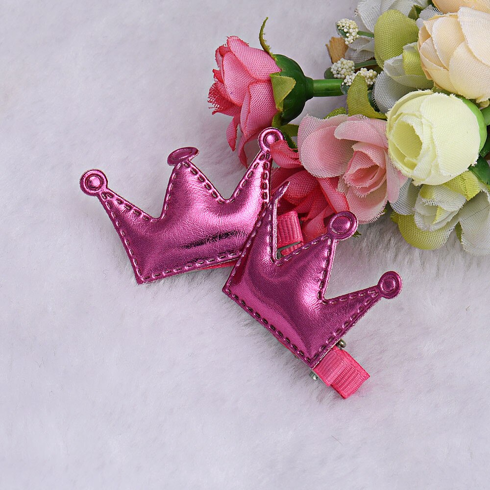 2pcs Hair Clips Girls Christmas Party Princess Leather Hair Style Buckle Baby Hair Accessories Шапка Детская diadema bebe: Hot Pink
