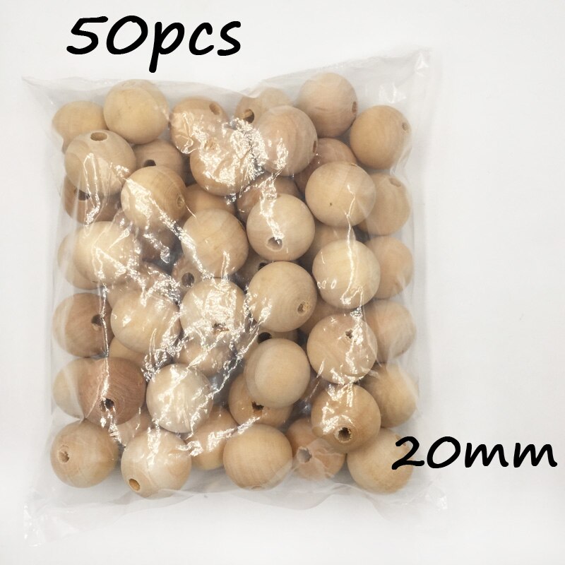 1-100Pcs Natural Ball Wood Spacer Kralen 6-50Mm Voor Charm Armband Baby Houten Ronde kraal: 20mm 50pcs