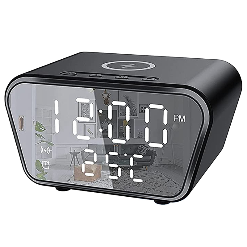 Alarm Clock with Wireless Charging - Alarm Clocks Bedside Mains Powered, 3 Alarms,LED Display with Time/Temperature/Date