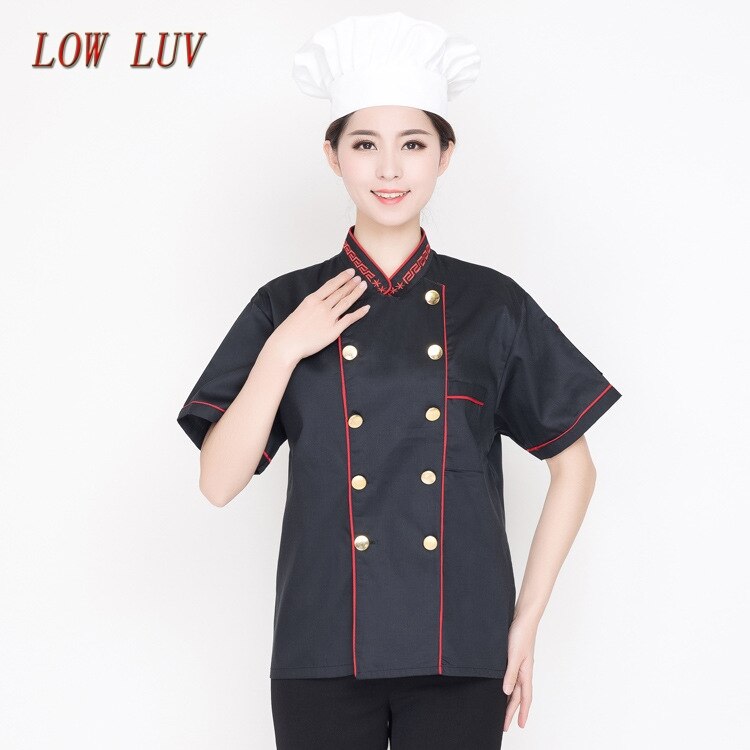 Summer short-sleeved breathable double-row restaurant chef jacket kitchen kitchen suit man man woman cook uniform