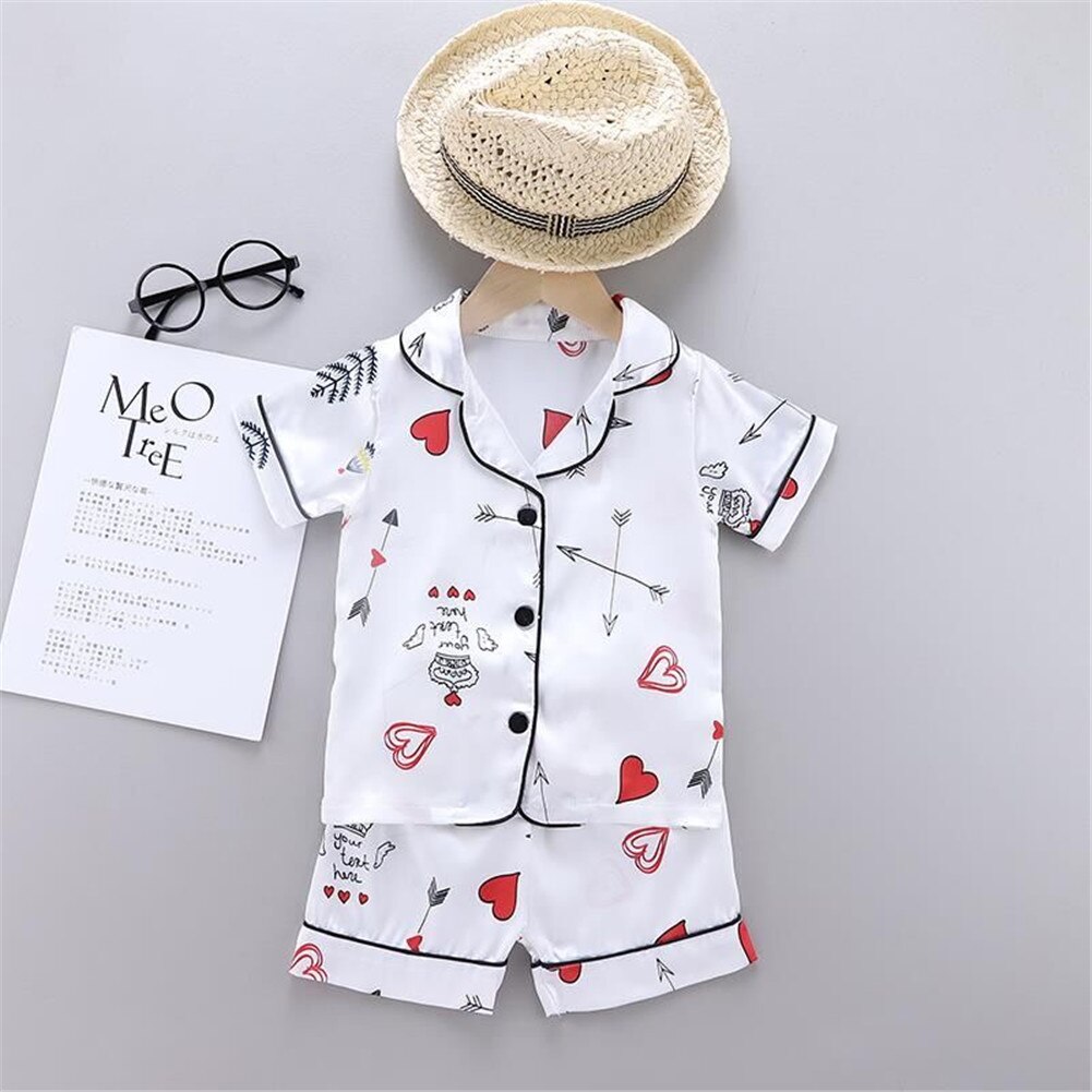 Herfst Zomer Schattige Beer Tropische Print Peuter Baby Kids Jongen Knop Stitch Nachtkleding Nachtkleding Pyjama Set Homewear: 3 / size 100