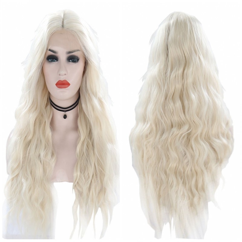 Alegria & beleza 26 "preto bege cinza marrom natural onda de água cabelo feminino maquiagem festa de casamento presente sintético rendas frente perucas diárias: 24 polegadas / Gold