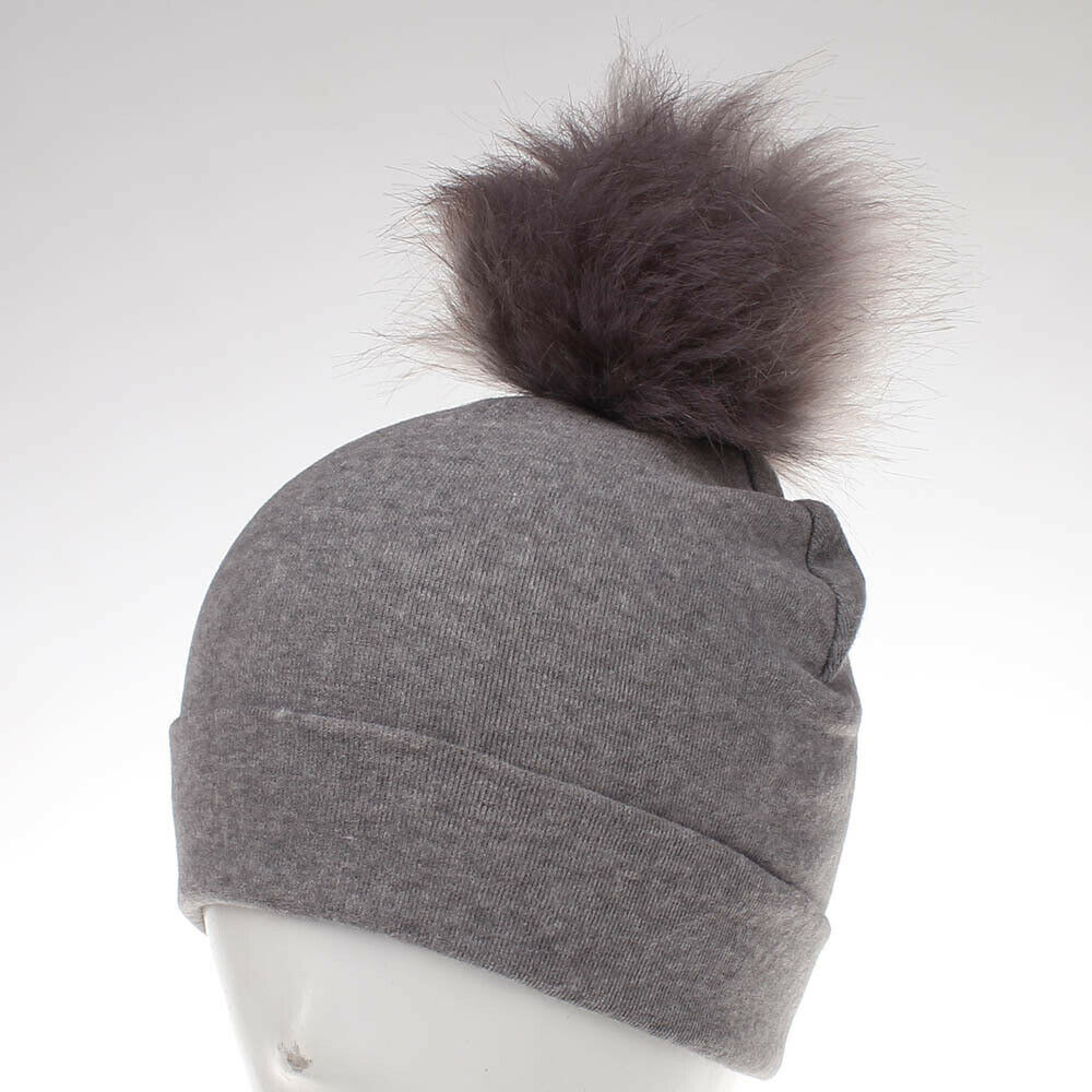 Babyaccessoires peutermeisje en -jongen baby baby winter warm gehaakt brei muts muts zacht effen muts pluizige pompon bal: Donkergrijs grijs