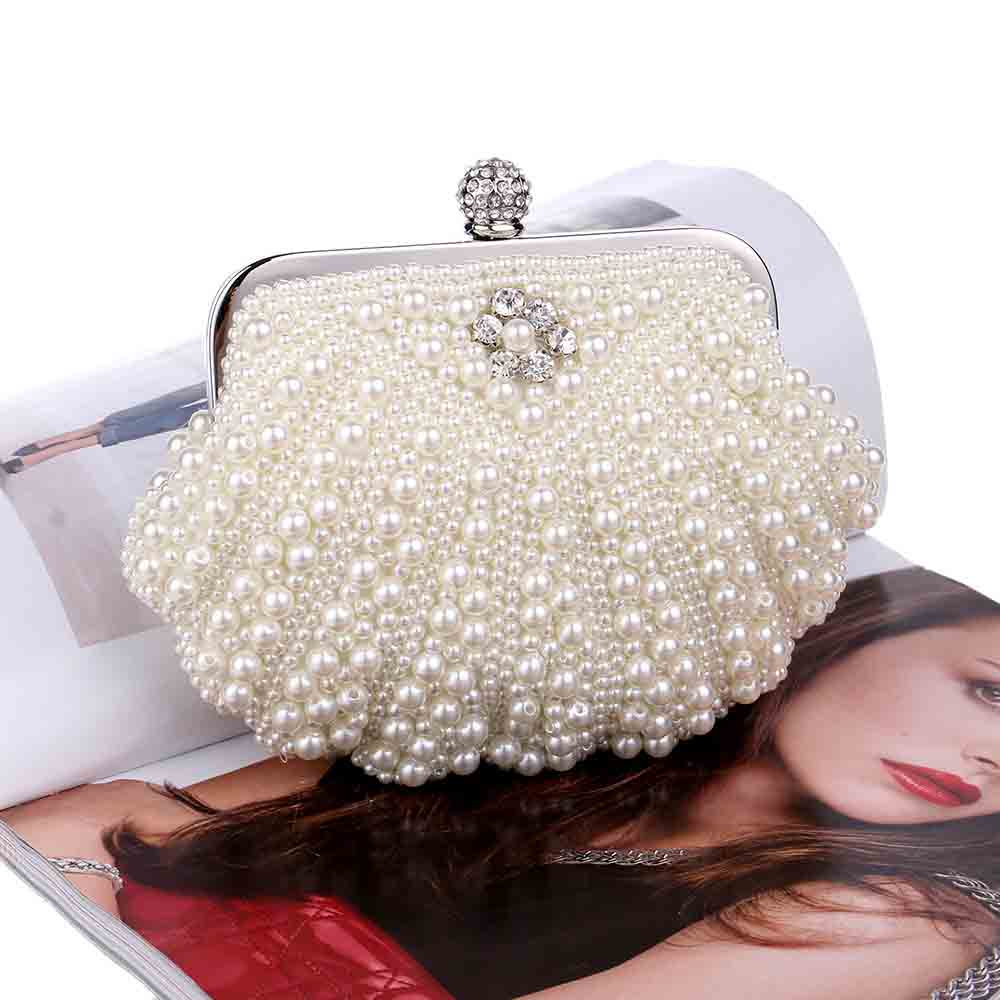 Vrouwen Messenger Kralen Avondtassen Luxe Diamanten Parel Shell Vrouwen Tas Schoudertas Clutch Bag voor Wedding Party Make Up Tassen: Beige