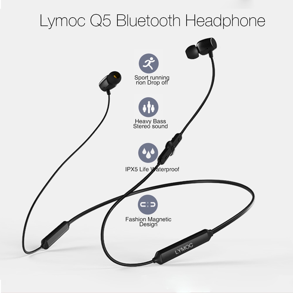 LYMOC Q5 Bluetooth Earphones Sport Wireless Headphone 48Hrs Talktime Neckband Stereo Headsets Running for iPhone Xiaomi Huawei