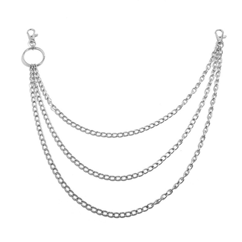 1/2/3 Laag Lange Metalen Riem Ketting Rock Punk Haak Broek Broek Taille Link Metalen Portemonnee Keten sleutelhanger Ring Clip Sleutelhanger HipHop: green