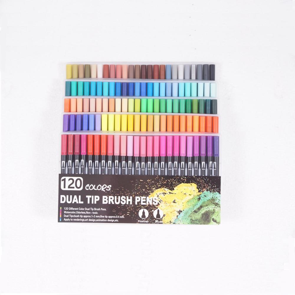 100 Colors Fine Liner Dual Tip Art Markers Watercolor Brush Pen Set For School Art Supplies Best Effect For Drawing And Painting: 120 Colors