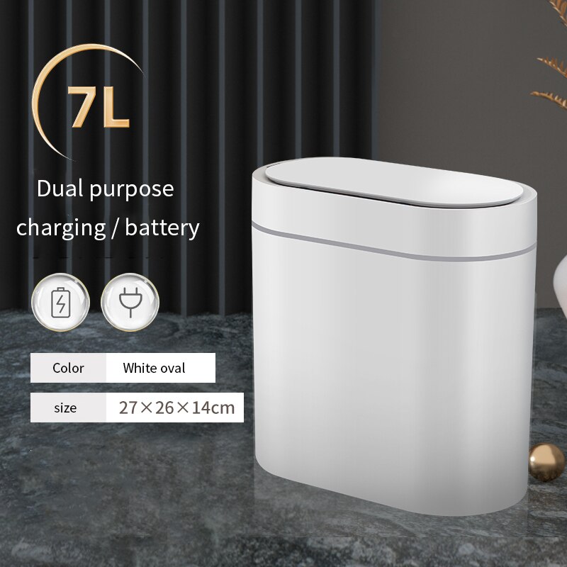 Smart Sensor Prullenbak Huishouden Automatische Elektronische Prullenbak Keuken Vuilnisbak Wc Waterdicht Smalle Opslag Emmer: Charging whiie 7L