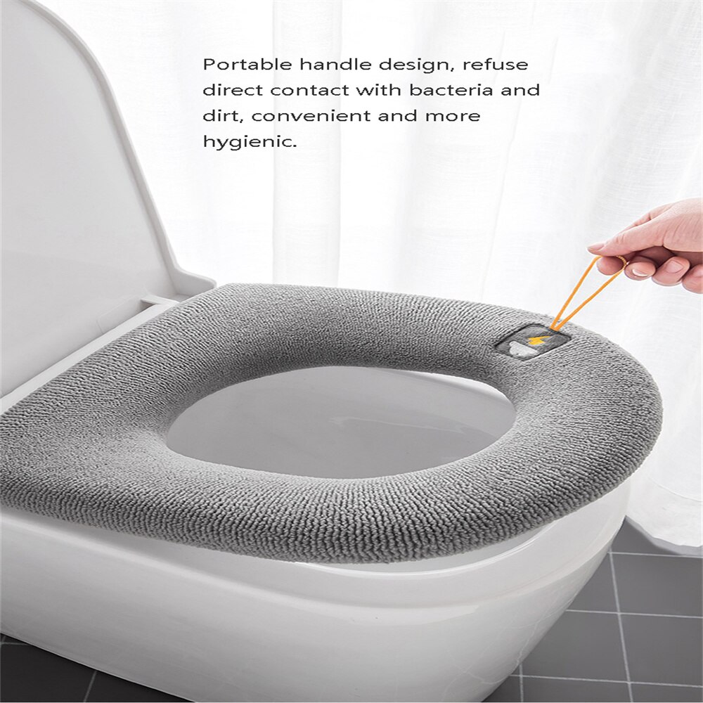 1pc Winter Warm Toilet Seat Cover Closestool Mat Washable Bathroom Accessories Knitting Pure Color Soft O-Shape Pad Toilet Seat