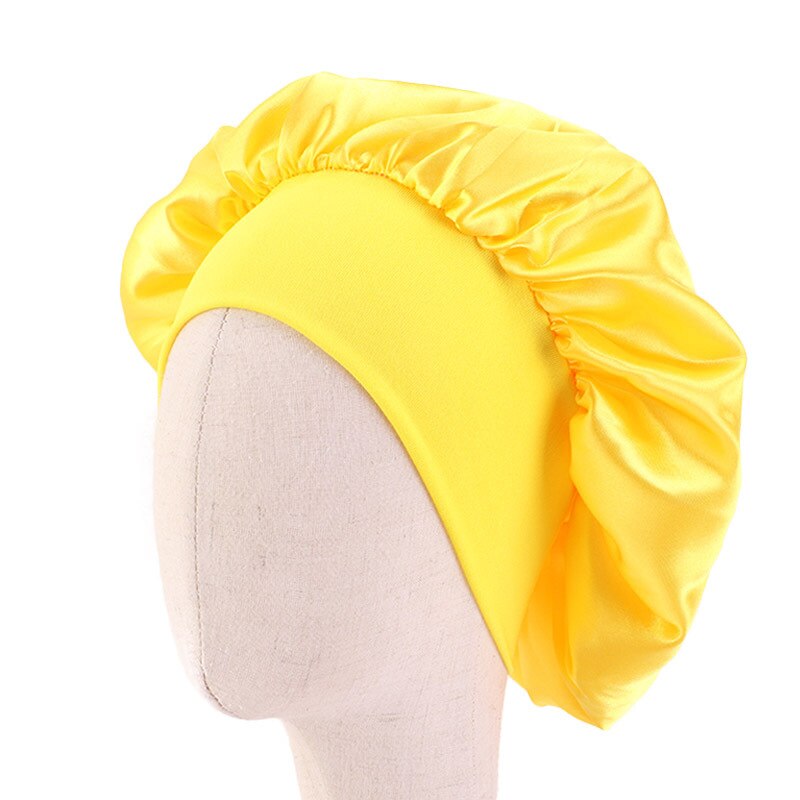 Baby Silky Satin Solid Wide-brimmed Sleeping Hat Girl Night Sleep Hair Cap Bonnet Nightcap For Children Unisex Hair Tool