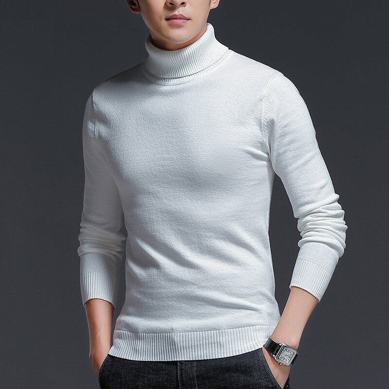 Fleece gebreide trui heren warme coltrui winter plus fluweel dikke warme coltrui heren casual slim fit trui