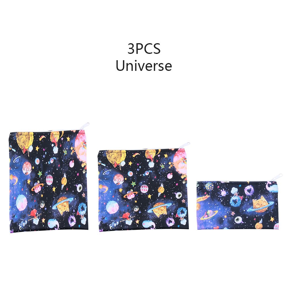 Bolsas de tela impermeables reutilizables para sándwich, bolsa de almacenamiento de alimentos para pan, suministros de cocina para el hogar, accesorios de almacenamiento de viaje y acampada, 3 piezas: Universe