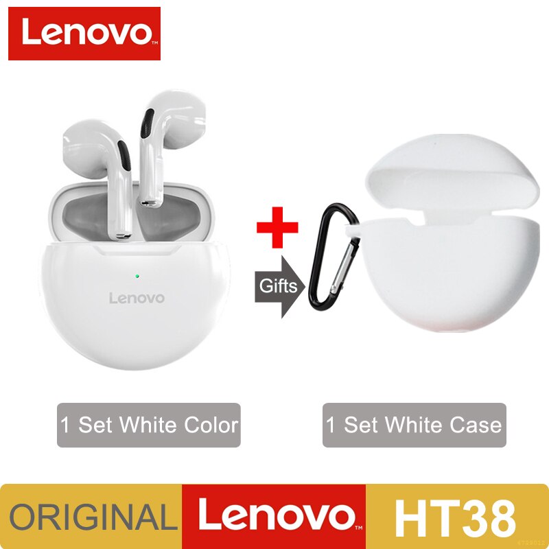 Lenovo HT38 TWS Earphone Wireless Fone Bluetooth Headphones AI Control Mini Headset Dual Mic Noise Reduction HiFi Stereo Earbuds: White ad White Case