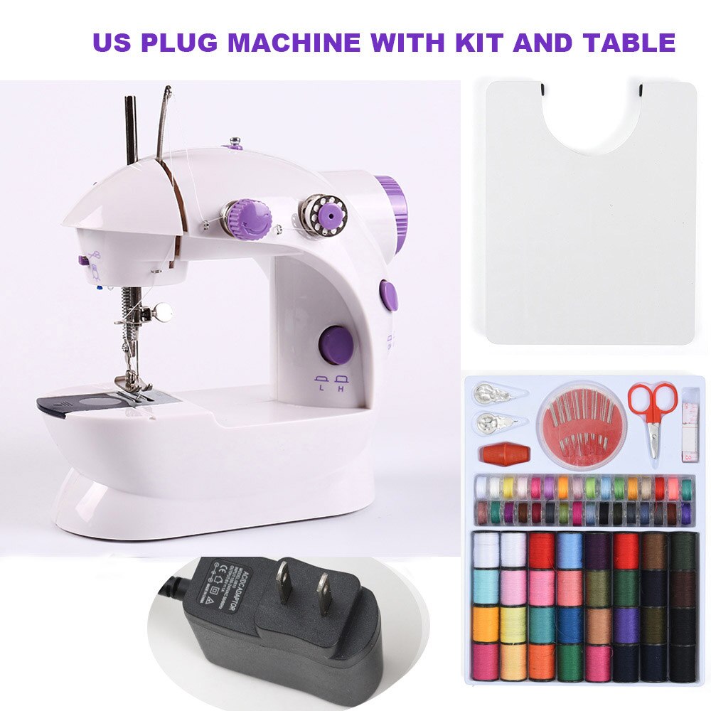 Mini pedal para máquina de costura, portátil, com luz noturna, cortador de linha reta e enrolamento automático: US WITH KIT TABLE
