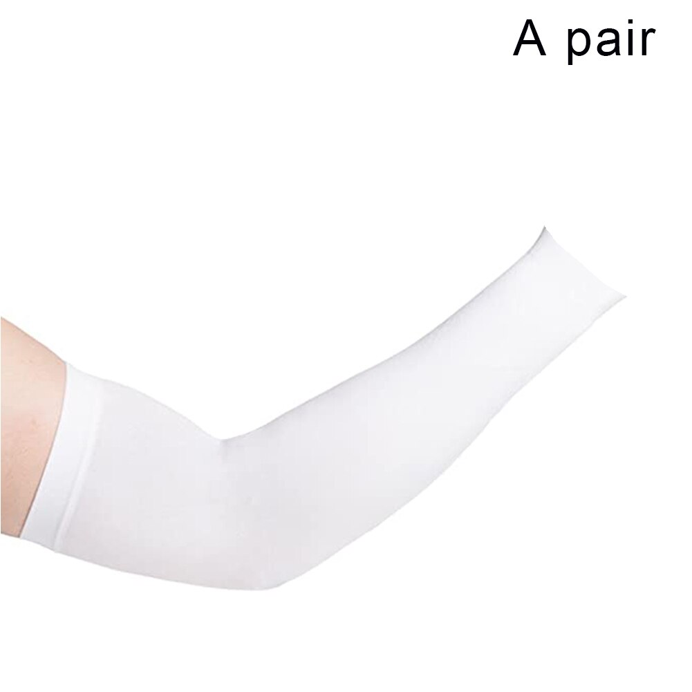 2 Stuks Zomer Arm Mouwen Vrouwen Mannen Arm Compressie Mouw Armwarmer Uv Zon Bescherming Katoen Lange Vingerloze Handschoenen Arm Mouwen: White2