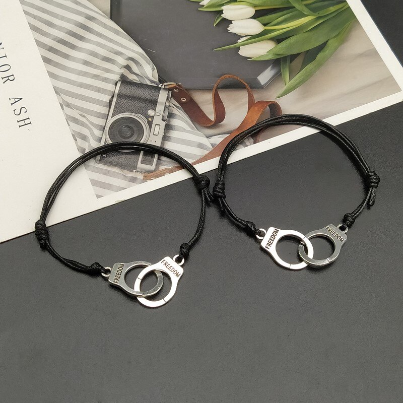 2 pcs Handcuff Bracelet Set BBF Adjustable Rope Bracelet for Women Men Friendship Couple Bracelets Matching Bracelets