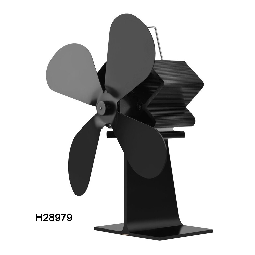 Heat Powered Stove Fan 4 Blades Log Wood Burner Quiet Black Home Fireplace Fan Efficient Heat Distribution: H28979