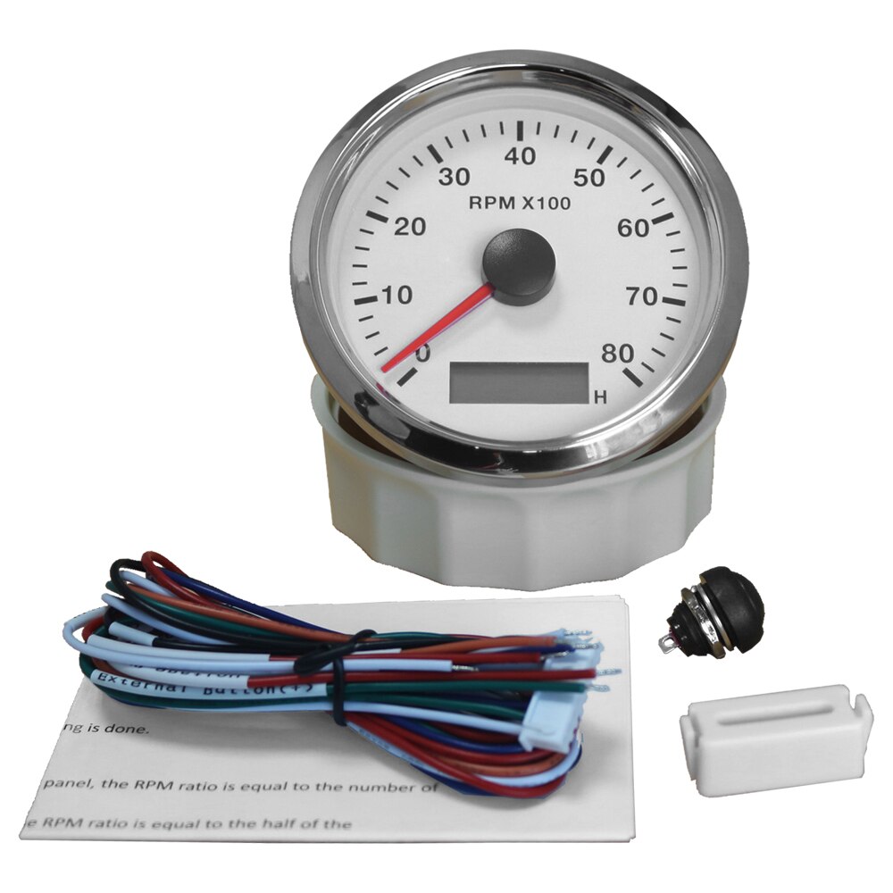 85mm Auto Marine Tachometer 3000/4000/8000/12000RPM Gauge with LED Hour Meter Adjustable 12V/24V with Red or Yellow Backlight: 8KWS