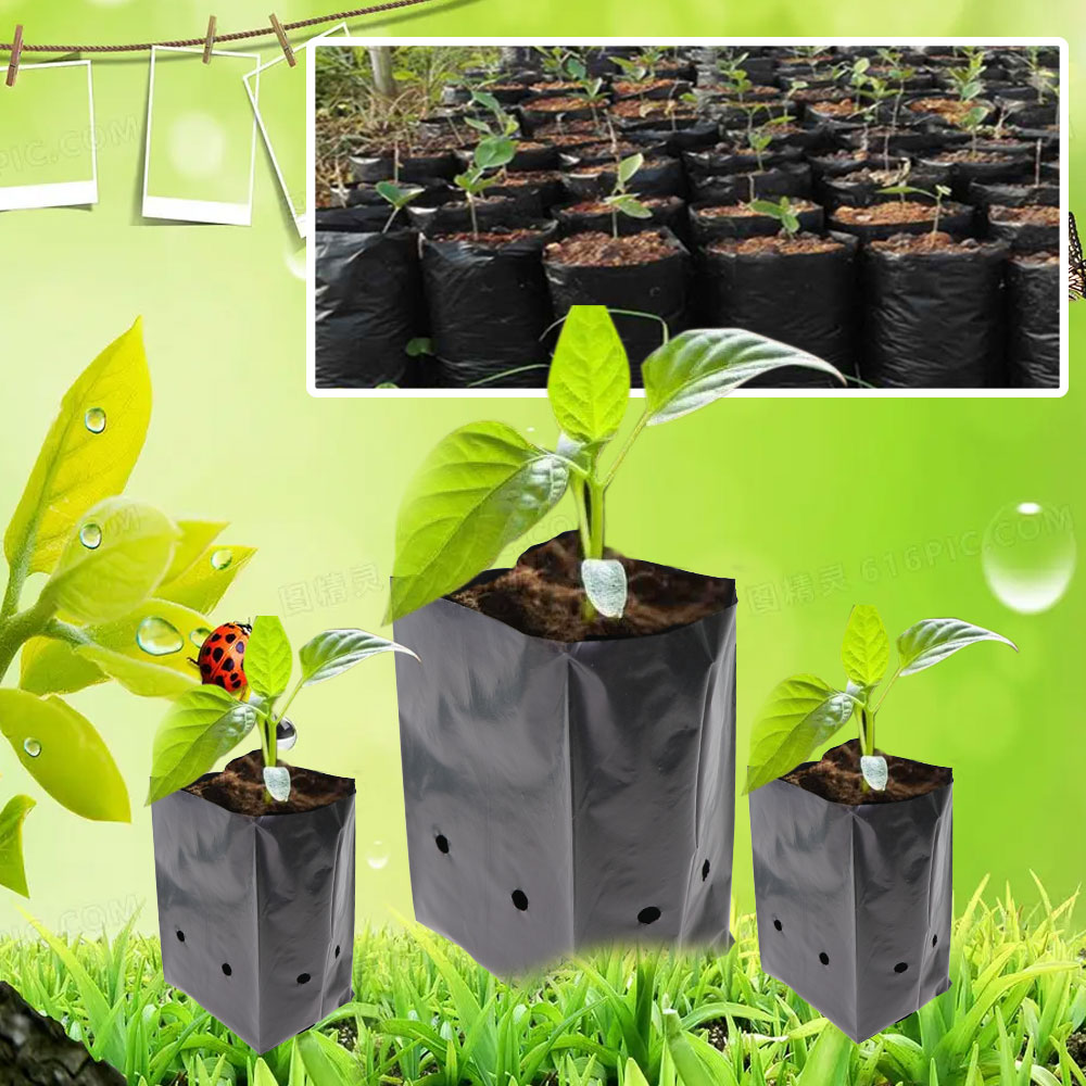 Bolsa gruesa para plantar plántulas de PE, maceta de cultivo de plantas de vivero transpirable negra para contenedor de trasplante de árboles de huerto de jardín