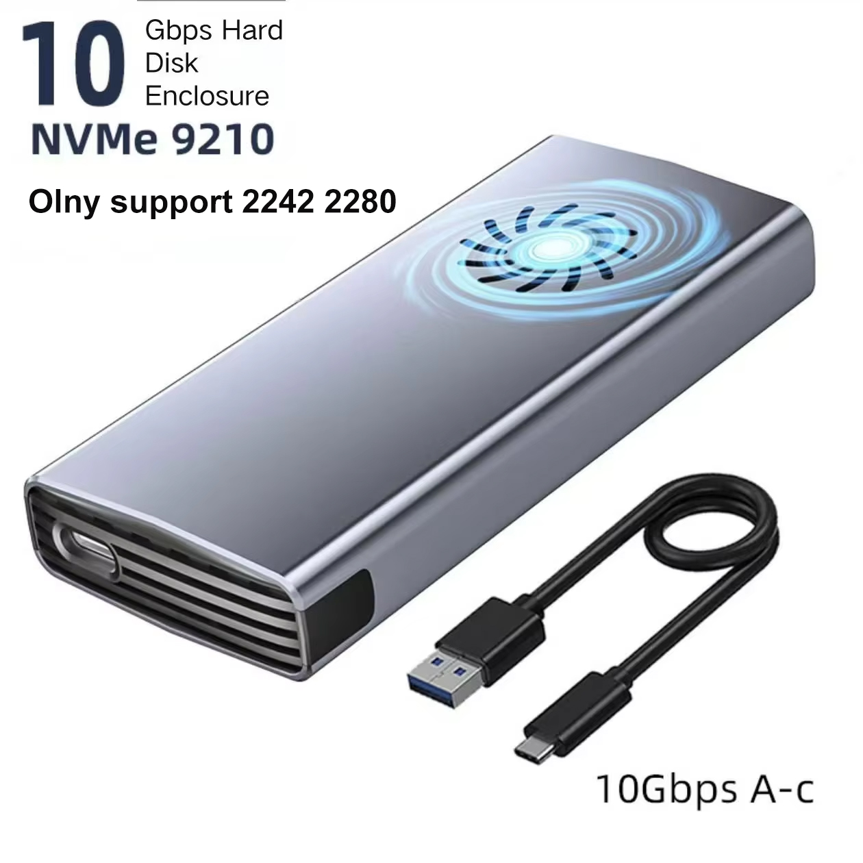 10Gbps M.2 NVME SATA SSD Case with Built-in Cooling Fan TypeC SSD Enclosure NVME NGFF SSD Adapter Support M.2 2242 2260 2280: WHITE